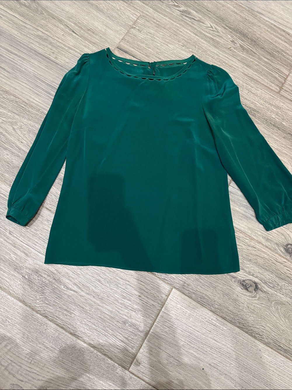 J. Crew 100% Silk Green Cutout-Neck Blouse